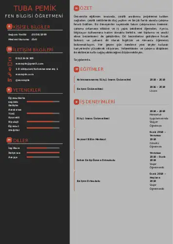 Fen Bilgisi Öğretmeni CV Örnekleri cv indir